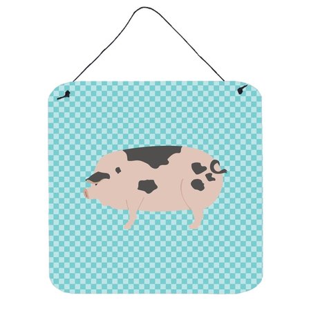 MICASA Gloucester Old Spot Pig Blue Check Wall or Door Hanging Prints6 x 6 in. MI229814